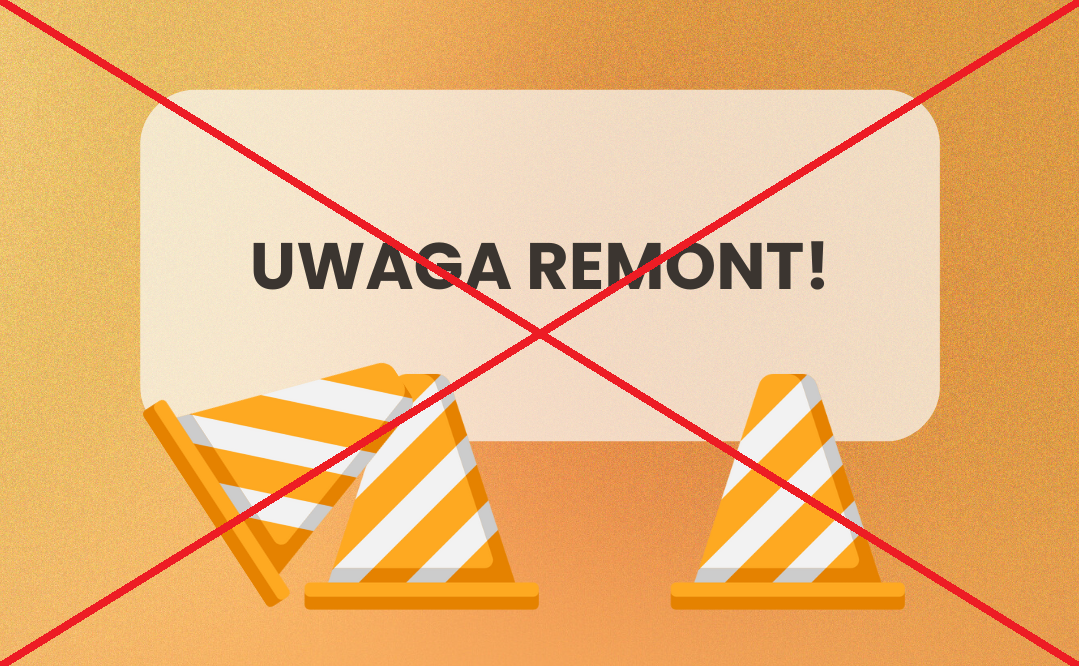 grafika dekoracyjna - napis: UWAGA REMONT! przekreślony czerwonymi liniami
