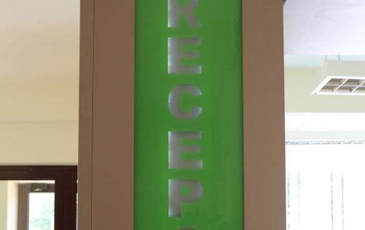 Napis "RECEPCJA" na zielonym tle